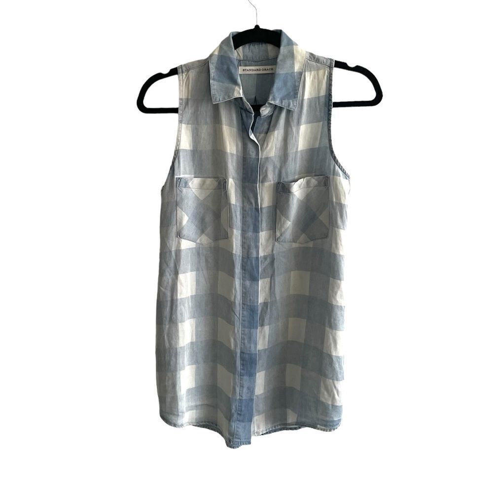 STANDARD GRACE Sleeveless Tencel Chambray Shirt Blouse Tank Top Blue S